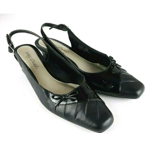 Slingback Shoes Faux Leather Heels Bow Strap - Picture 2 of 5